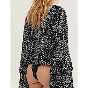 Free People Ditsy Intimately Floral Bodysuit Bell Sleeve Black White Size XS